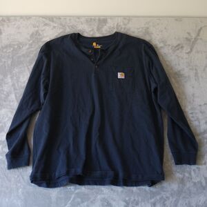 Carhartt K128 Men's Long Sleeve Navy Henley TShirt 2XL Original Fit Y2K Workwear